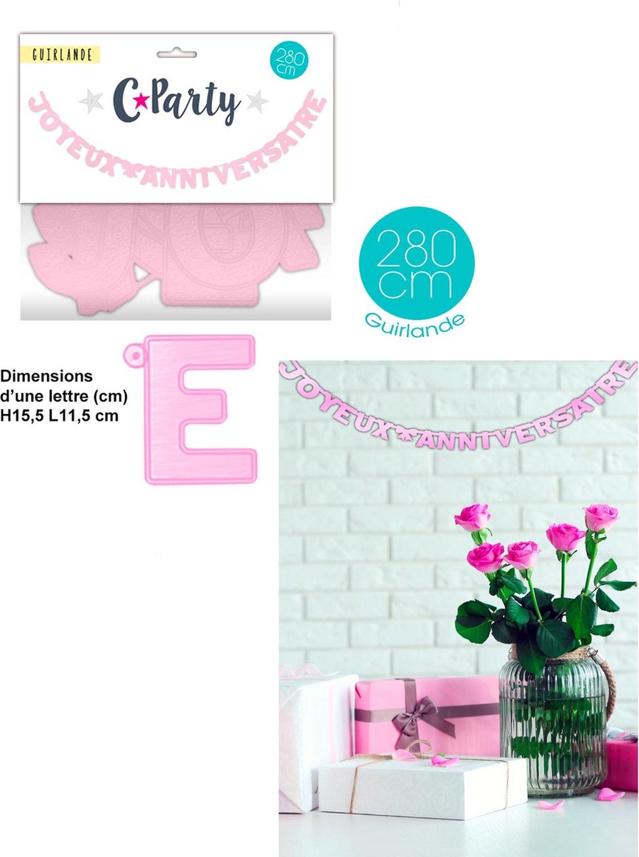 SUD TRADING - Roze Joyeux Anniversaire verjaardagsslinger - Decoratie > Slingers en hangdecoraties